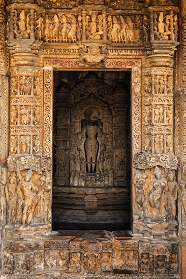 Inner view of Javari temple Hindu temple dedicated to Vishnu with broken and headless Vishnu statue inside