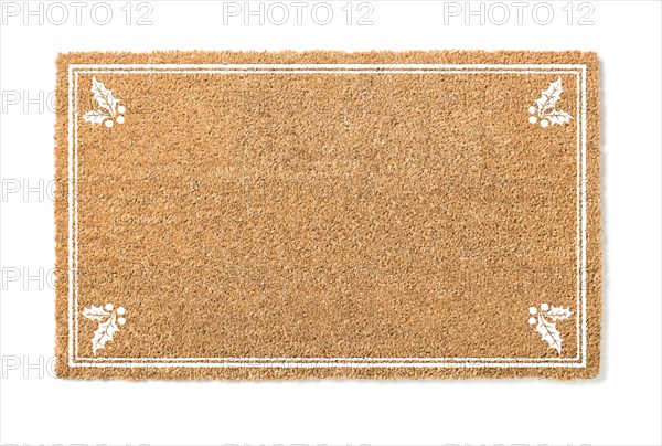 Blank holiday welcome mat with holly isolated on white background