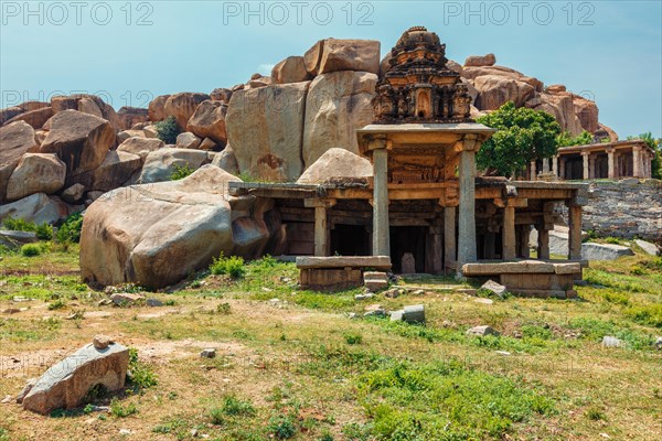 Ancient Vijayanagara Empire civilization ruins of Hampi now famous tourist attraction. Sule Bazaar