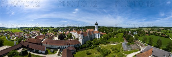 Aerial view of the Collegiate Church of the Assumption of the Virgin Mary and Wettenhausen Monastery