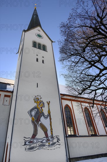 Church steeple with painting