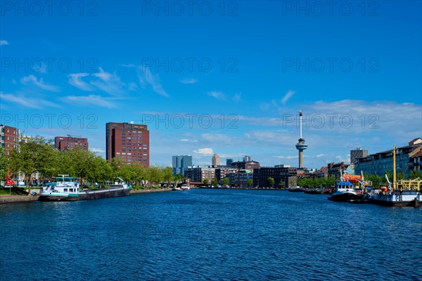 View of Rotterdam cityscape with Euromast observation tower. Rotterdam