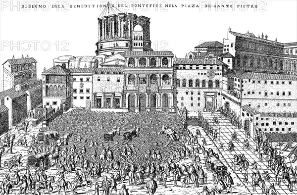 The Pope giving the blessing from the loggia in St Peter's Square