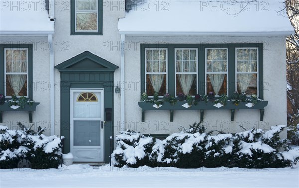 Majestic home facade on a blustery winter day