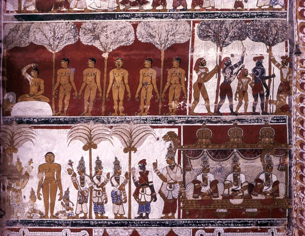 17th century murals on ceiling in Digambar Jain temple at Tirupparuttikunram