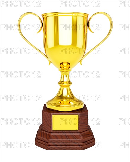 3d rendering of gold trophy cup isolated on white background