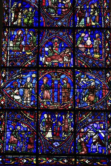 Leaded glass window in Notre Dame Cathedral of Chartres