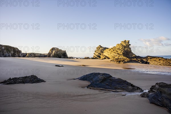 Beautiful landscape and seascape with rock formation in Samoqueira Beach