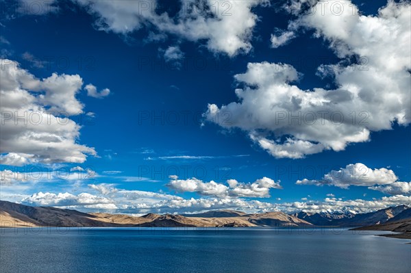 Himalayan mountain lake Tso Moriri in Himalayas. Korzok