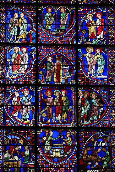 Leaded glass window in Notre Dame Cathedral of Chartres