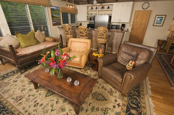 Tropical living-room & kitchen view