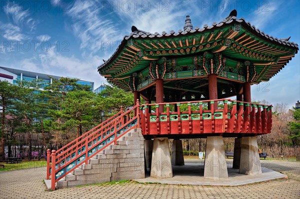 Pavillion in Korean style in Yeouido Park public park in Seoul