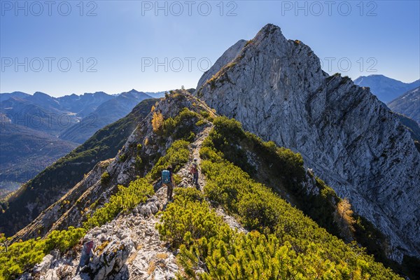 Hiking along a mountain ridge