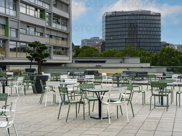 Empty seats on the roof terrace of Bikini Haus