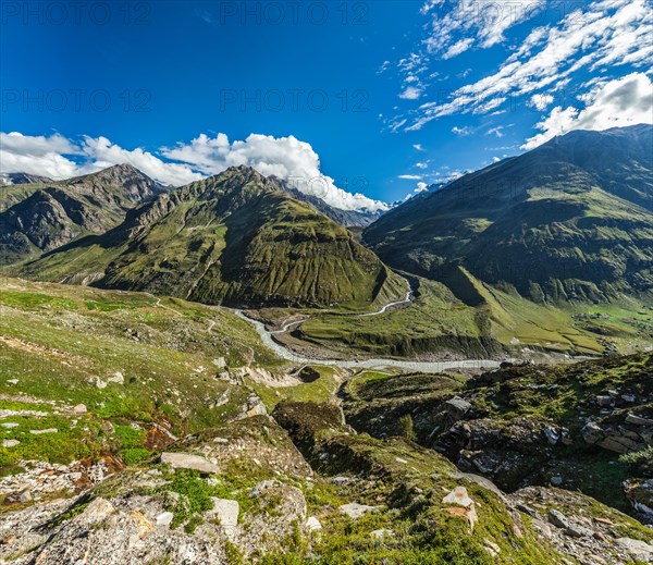 View of Lahaul valley from descend from Rohtang La pass