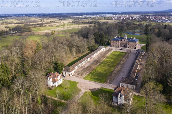 Aerial view of the baroque Favorite Palace in Rastatt-Foerch