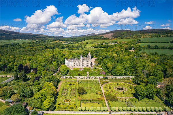 Dunrobin Castle and Gardens from a drone