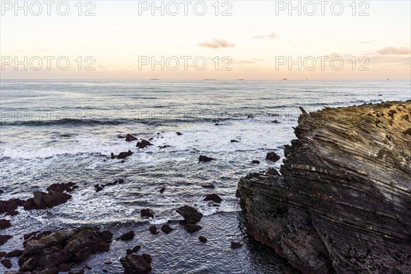 Beautiful landscape and seascape with rock formation in Samoqueira Beach