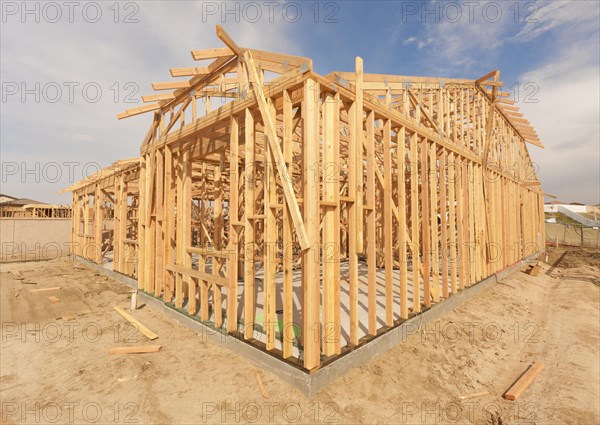 New construction wood home framing abstract