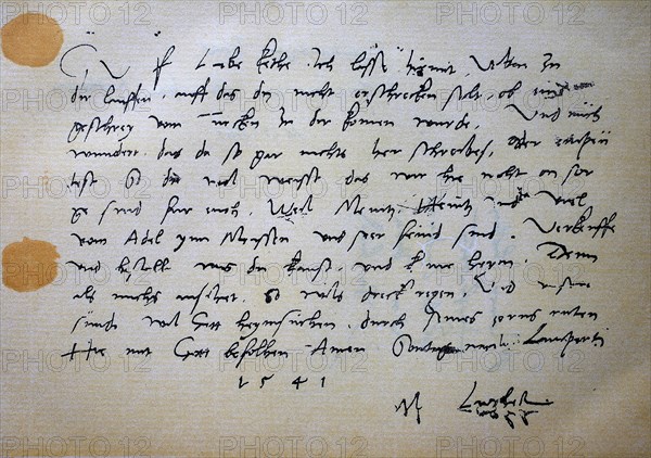 Ein eigenhaendiger Brief von Martin Luther an seine Hausfrau Katharina vom 18. September 1541