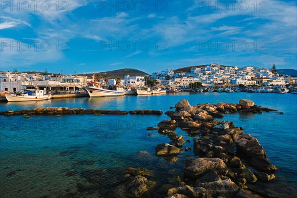 Picturesque view of Naousa town at sunset