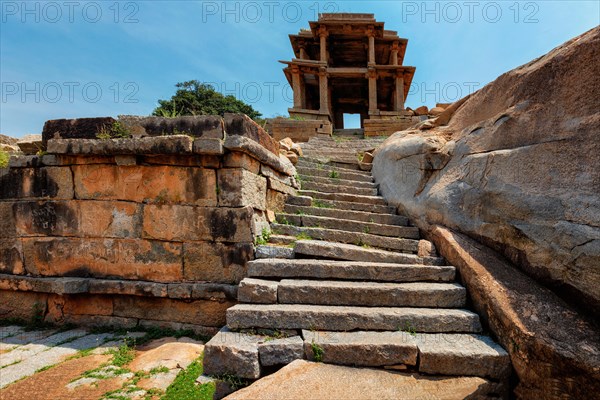 Ancient Vijayanagara Empire civilization ruins of Hampi now famous tourist attraction. Sule Bazaar