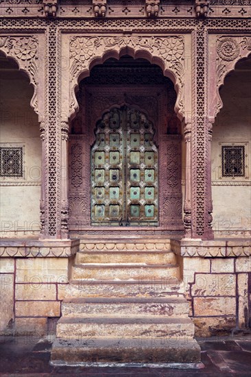 Arched gateway in Mehrangarh fort example of Rajput architecture