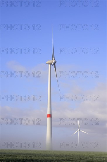 Windkraftwerke im Nebel