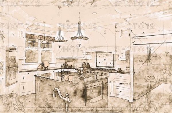 Beautiful custom kitchen concept design drawing