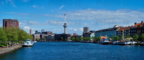 View of Rotterdam cityscape with Euromast observation tower