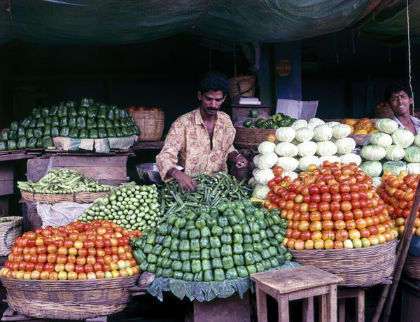 Vegetable shop at Devaraja Urs Market in Mysuru or Mysore