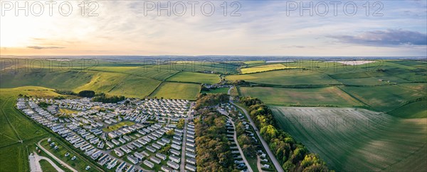 Panorama over Durdle Door Holiday Park and Jurassic Coast and Clifs