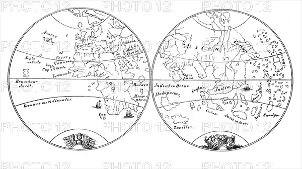 The two halves of the earth after the globe by Behaim