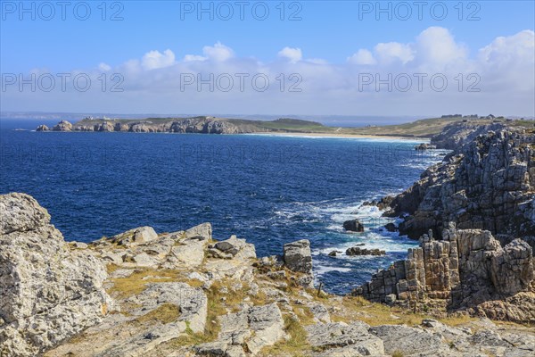 View from the Monument Aux Bretons at the Pointe de Pen Hir to the Pointe de Toulinguet near Camaret-sur-Mer on the Crozon Peninsula