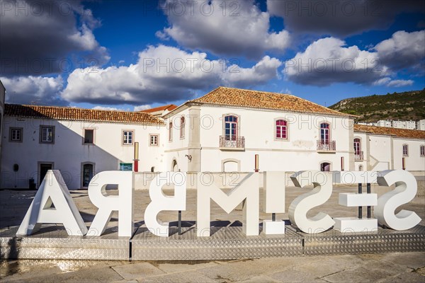 Sesimbra sign on the Santiago fortress