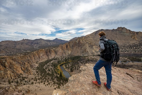 Young man on hiking trail