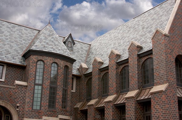 Majestic newly constructed home facade on a blustery day