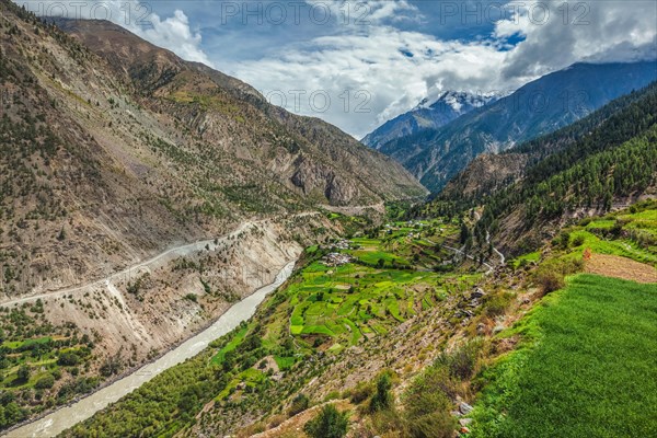 Chandra river in Lahaul valley in Himalayas. Himachal Pradesh