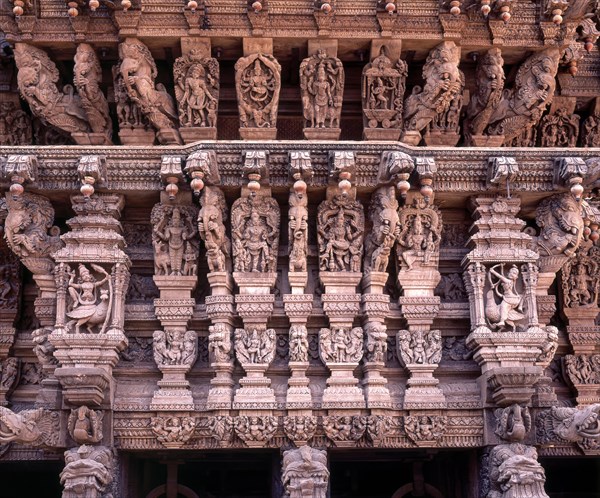 350 years old wood carvings in a temple chariot in Madurai