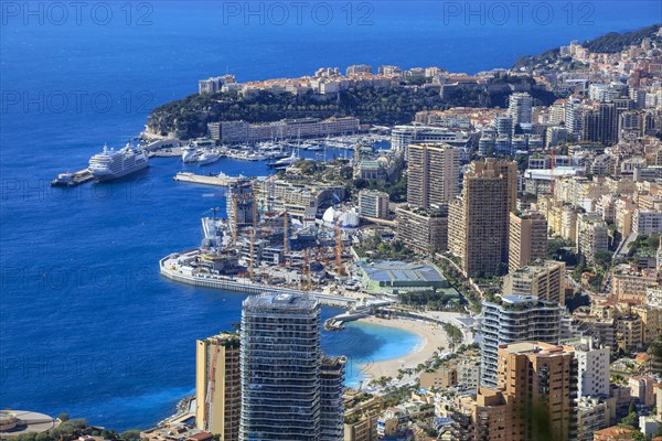 Principality of Monaco with in the centre large construction site of the new district Mareterra