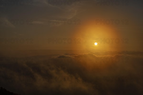 Monte Nerone at sunset on a foggy day