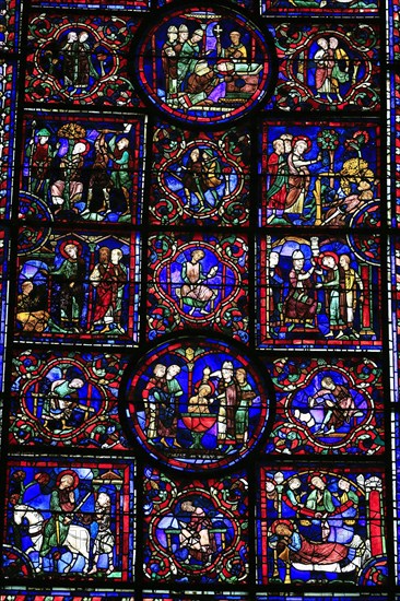 Leaded glass window in Notre Dame Cathedral of Chartres