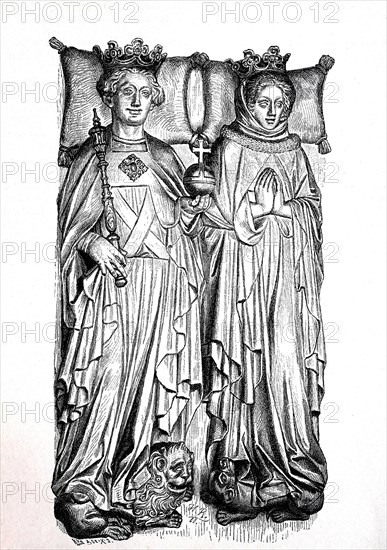 Die Grabfiguren Ruprecht von der Pfalz und seiner Frau in der Heilig-Geist Kirche zu Heidelberg