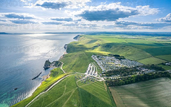 Panorama over Durdle Door Holiday Park and Jurassic Coast and Clifs