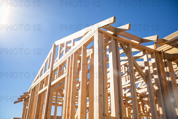 Wood home framing abstract at construction site