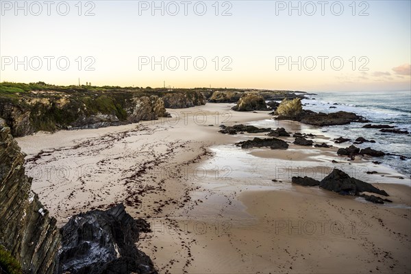 Beautiful landscape and seascape with rock formation in Samoqueira Beach