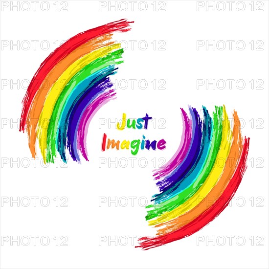 Just imagine rainbow paintings with inspirational text isolated on white background. Positive vibes