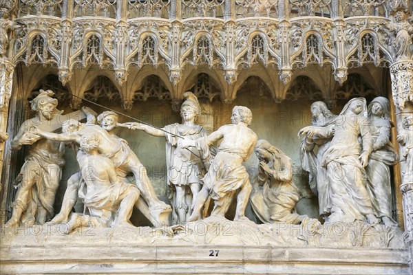 Stone sculptures Scenes from the Life of Jesus and Mary on the choir screen of Notre Dame of Chartres Cathedral