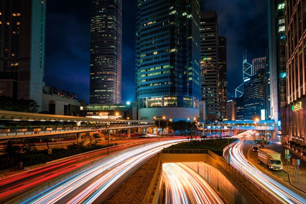 Street traffic in Hong Kong at night