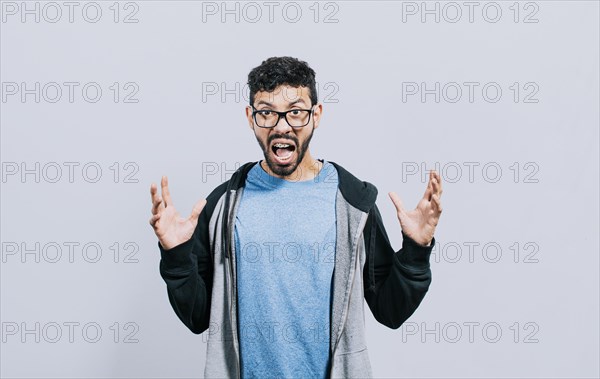 Angry people shouting up with open hands